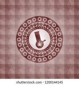 bong of marijuana icon inside red emblem with geometric pattern. Seamless.
