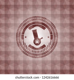 bong of marijuana icon inside red seamless emblem with geometric pattern.