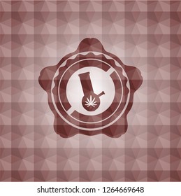 bong of marijuana icon inside red badge with geometric background. Seamless.