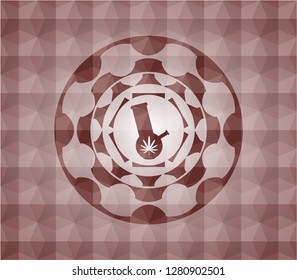 bong of marijuana icon inside red emblem or badge with abstract geometric polygonal pattern background. Seamless.
