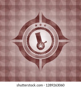 bong of marijuana icon inside red badge with geometric pattern. Seamless.