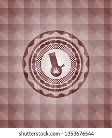 bong of marijuana icon inside red seamless emblem with geometric background.
