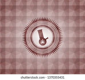 bong of marijuana icon inside red seamless emblem with geometric background.