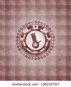 bong of marijuana icon inside red seamless geometric pattern emblem. Seamless.