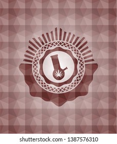 bong of marijuana icon inside red seamless geometric pattern emblem. Seamless.