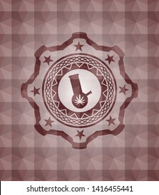 bong of marijuana icon inside red geometric badge. Seamless.