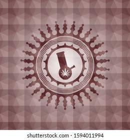 bong of marijuana icon inside red badge with geometric background. Seamless.