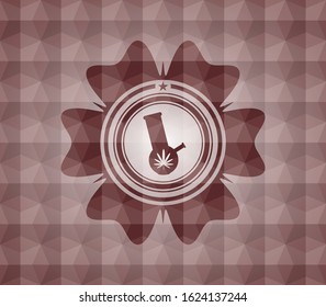 bong of marijuana icon inside red geometric pattern emblem. Seamless.