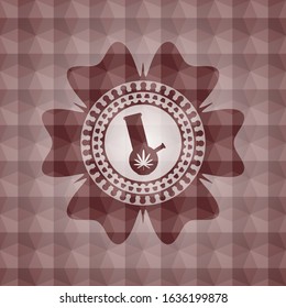 bong of marijuana icon inside red seamless emblem with geometric background.