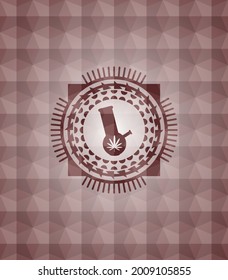 Marihuana-Ikone in rotem, nahtlosem Emblem oder Abzeichen mit geometrischem Muster Hintergrund. 