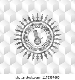 bong of marijuana icon inside retro style grey emblem with geometric cube white background