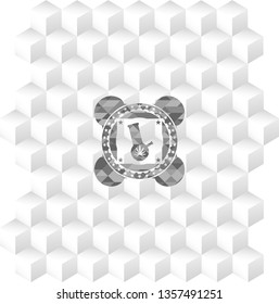 bong of marijuana icon inside retro style grey emblem with geometric cube white background
