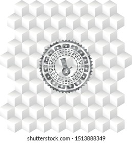 bong of marijuana icon inside retro style grey emblem with geometric cube white background