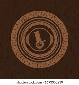 Bong de icono de marihuana dentro del emblema de madera estilo retro