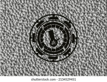 bong de icono de la marihuana dentro del emblema negro estilo retro con fondo de burbujas grises. Ilustración vectorial. Detallado. 
