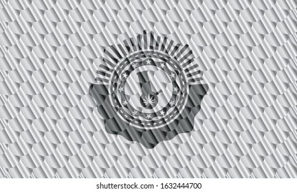 bong of marijuana icon inside shiny silver badge. Scales pattern. Vector Illustration. Detailed.