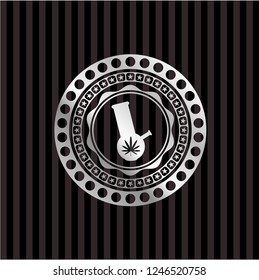 bong of marijuana icon inside silver shiny badge