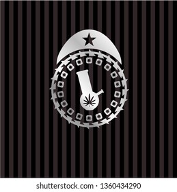 bong of marijuana icon inside silver emblem