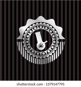 bong of marijuana icon inside silver shiny badge
