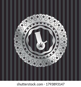 bong of marijuana icon inside silver emblem or badge. 