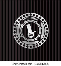 bong of marijuana icon inside silvery shiny badge