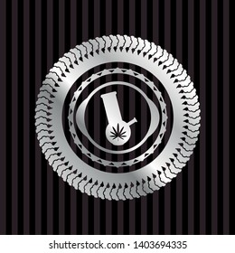 bong of marijuana icon inside silvery emblem or badge