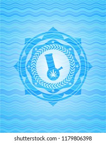 bong of marijuana icon inside sky blue water style badge.