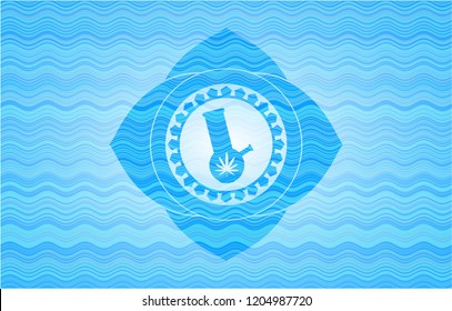 bong of marijuana icon inside sky blue water wave emblem.