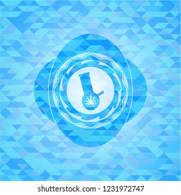 bong of marijuana icon inside sky blue emblem. Mosaic background