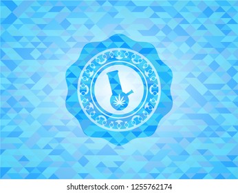 bong of marijuana icon inside sky blue emblem with triangle mosaic background