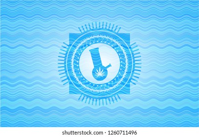bong of marijuana icon inside sky blue water badge background.