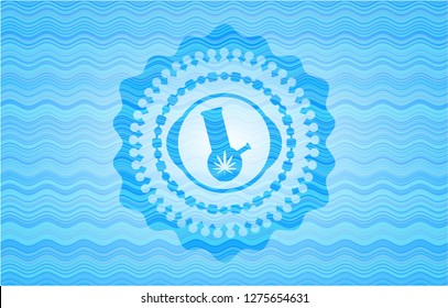 bong of marijuana icon inside sky blue water emblem background.