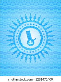 bong of marijuana icon inside sky blue water wave emblem.