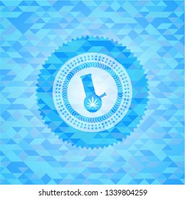 bong of marijuana icon inside sky blue emblem with mosaic ecological style background