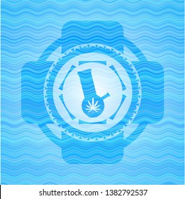 bong of marijuana icon inside sky blue water wave emblem background.