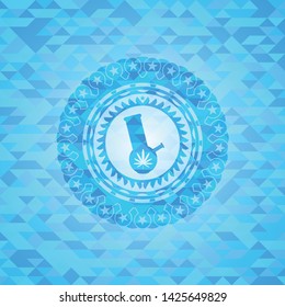 bong of marijuana icon inside sky blue mosaic emblem