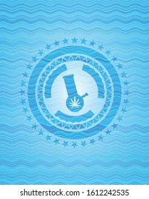 bong of marijuana icon inside sky blue water wave emblem background.
