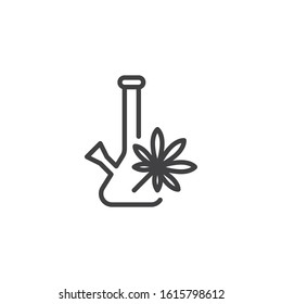 Bong with Marijuana leaf line icon. linear style sign for mobile concept and web design. Cannabis with a Bong outline vector icon. Symbol, logo illustration. Vector graphics
