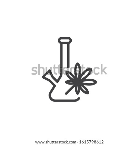 Bong with Marijuana leaf line icon. linear style sign for mobile concept and web design. Cannabis with a Bong outline vector icon. Symbol, logo illustration. Vector graphics