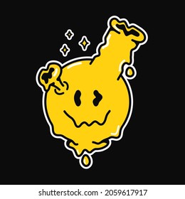 Bong with melt smile face emoji logo. Vector hand drawn doodle cartoon character logo illustration. Smile emoji face,melt bong,smoke cannabis,weed,marijuana print for t-shirt, poster, card concept