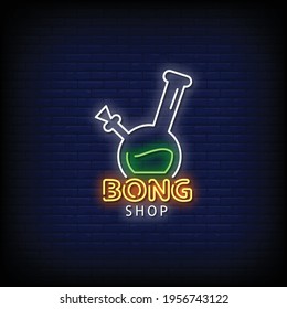 Bong Shop Neon Signs Style Vector de texto