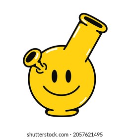 Bong with smile face emoji logo. Vector hand drawn doodle cartoon character logo illustration. Smile emoji face,bong,smoke cannabis,weed,marijuana print for t-shirt, poster, card concept