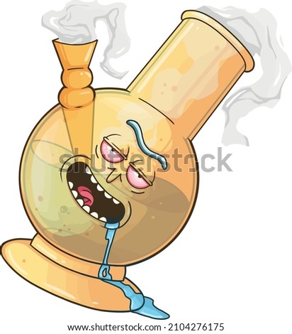 Bong. Vector cartoon character. Bong with melt smile face emoji logo. Vector hand drawn doodle cartoon character logo illustration. Smile emoji face,melt bong,smoke cannabis,weed, sticker