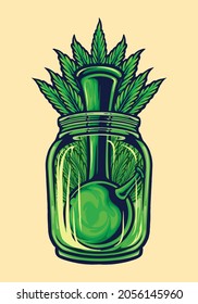 Bong Weed leaf Bottle Vector illustrations for your work Logo, mascot merchandise t-shirt, stickers and Label designs, poster, greeting cards advertising business company or brands.