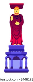 Bongeunsa temple buddha statue - modern flat design style single isolated image. Neat detailed illustration of Buddhist temple in traditional Korean style with a monument to the enlightened symbol