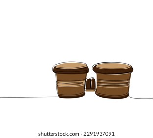 Bongo drum, Bongos de color de una línea. Dibujo continuo de línea de sonido, latido, étnico, reggae, acústico, cubano, conga, tambor, dibujo, música, percusión, africano, tambourine, banda
