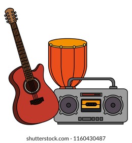 bongo drum with guitar and radio