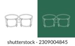 Bongo drum line drawing cartoon style. Percussion instrument bongo drum clipart drawing in linear style isolated on white and chalkboard background. Musical instrument clipart concept, vector design