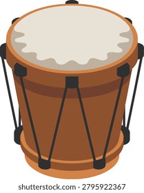Bongo drum musical instrument, wood frame, white skin head, vector art.