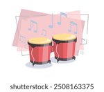 Bongo drums flat illustration. African music, rhythm, percussion. Musical instruments concept. Vector can be used for topics like music, traditional culture, leisure